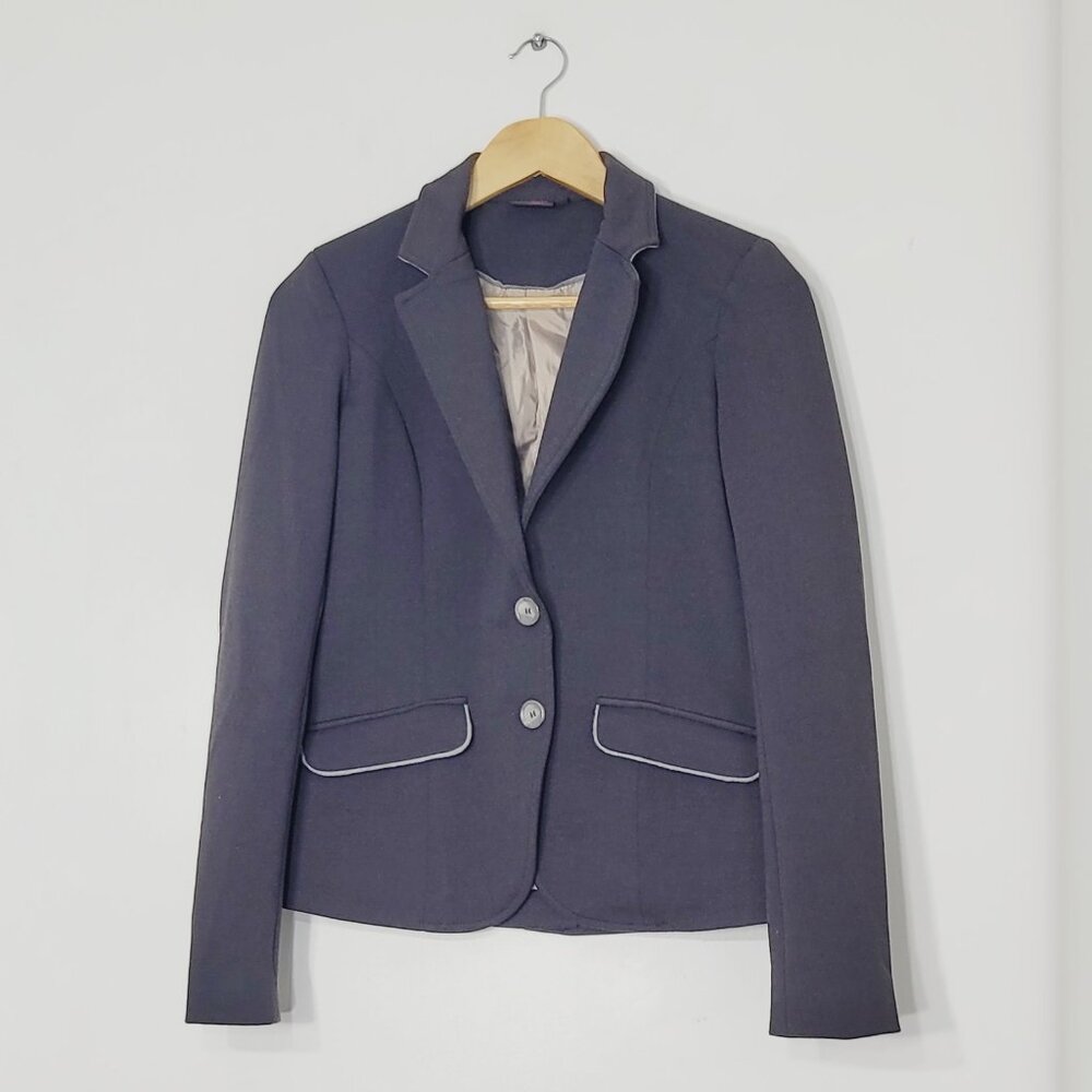 Mosaic Women's Gray Contrast Piping Details Button Down Tailored Blazer Size 4